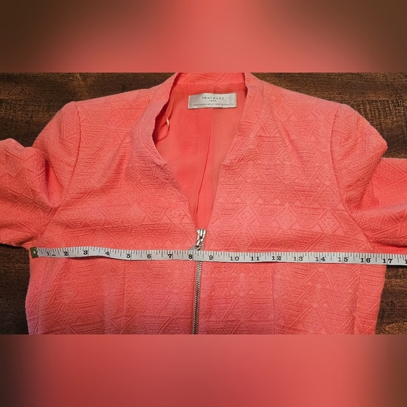 Zara Trafaluc Coral Full Cropped Zip Blazer Jacket Cotton Textured Size Medium - Picture 12 of 16